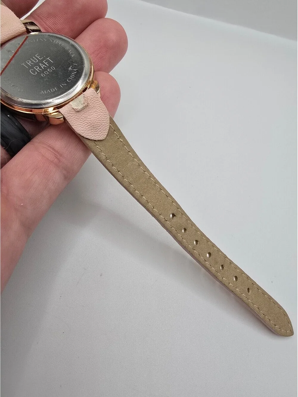 True Craft Women’s Quartz Analog Watch Gold Dial Rose Gold Case Pink Leather